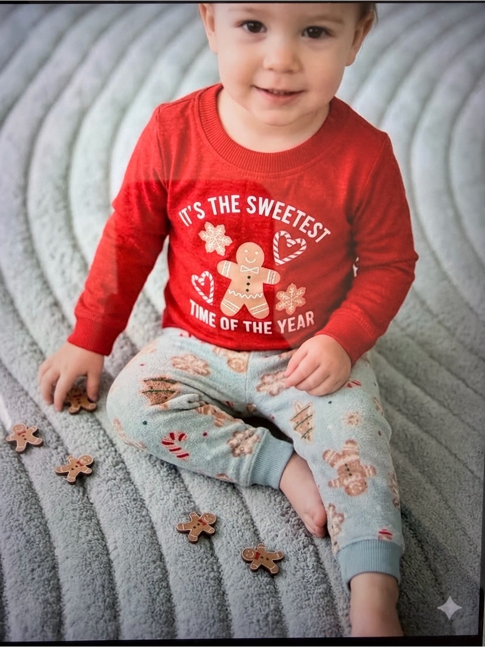 Kids Red Gingerbread Graphic Pajama Set